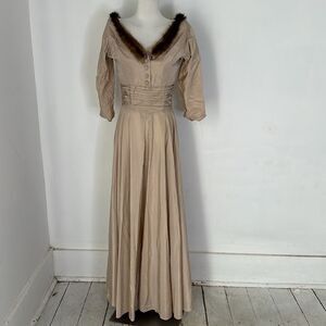 Vintage 50s Strapless Gown With Cropped Mink Trim Jacket